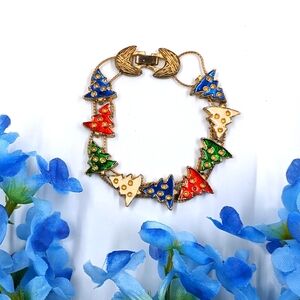 Tofa Signed Vintage 1990s Christmas Tree Slider Charm Bracelet